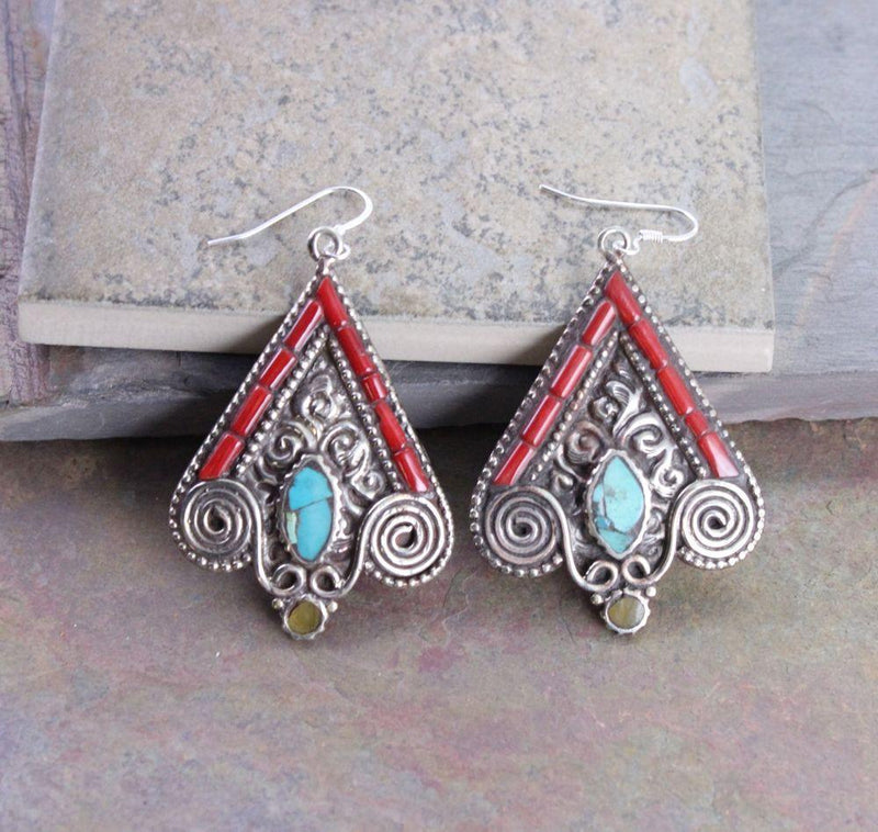 Earrings Tibetan Coral and Turquoise Earrings je100