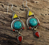 Earrings Default Turquoise and Amber Large Stone Tibetan Earrings je271