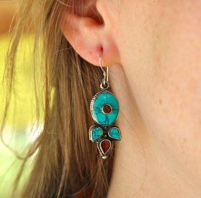 Earrings Default Turquoise and Coral Traditional Earrings je073