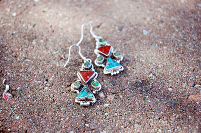 Earrings Default Turquoise and Coral Triangle Earrings je160