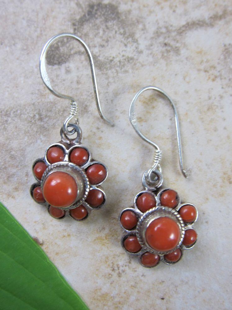 Earrings Default Vintage Tibetan Coral Flower Earrings je046