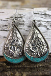Earrings Silver Floral and Turquoise Teardrop Earrings JE364