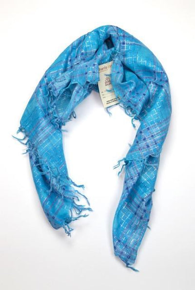 Fabrics,Gifts,New Items,Under 35 Dollars,Scarves Default Cotton Square Tassel Scarf in Sparkle Blue scarf009