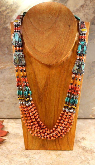 Gifts,Jewelry,New Items Default Tibetan Masterpiece Coral and Turquoise Necklace jn078