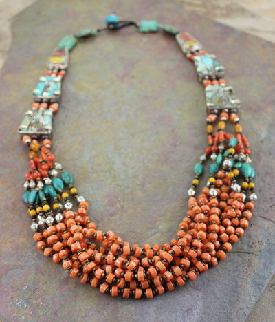 Gifts,Jewelry,New Items Default Tibetan Masterpiece Coral and Turquoise Necklace jn078