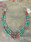 Jewelry Default 3 Strand Turquoise and Silver Tibetan Traditional Necklace jn305