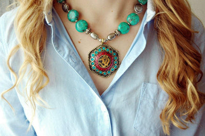 Jewelry Default Turquoise Hexagon Pendant Necklace jn141