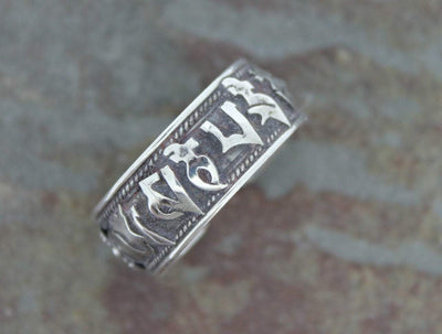 Jewelry,Gifts,Om,Under 35 Dollars,Men's Jewelry Default Solid Sterling Silver Tibetan Om Mani Ring jr003