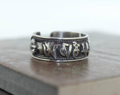 Jewelry,Gifts,Om,Under 35 Dollars,Men's Jewelry Default Solid Sterling Silver Tibetan Om Mani Ring jr003