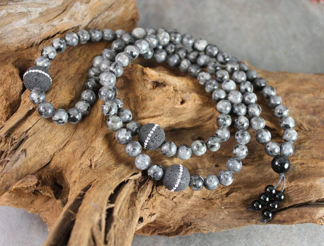 Swarovski crystal, Lava rock, and Labradorite 108 Mala DharmaShop