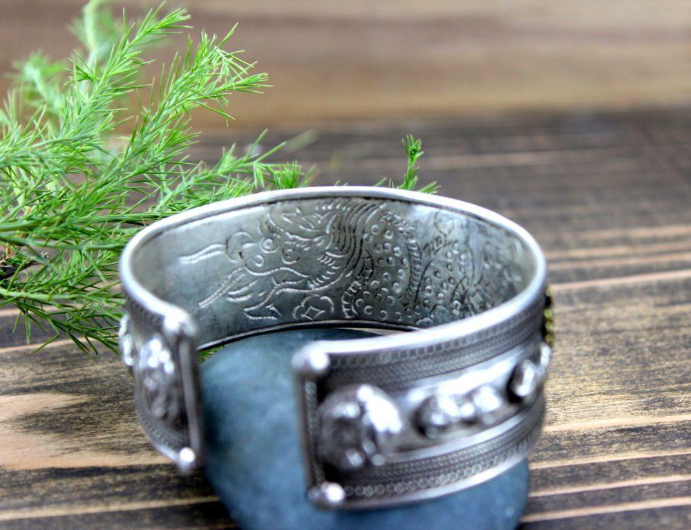 Jewelry,Men's Jewelry,The Gold Collection Default Heavy Vintage Sterling Silver and Gold Om Mani Bracelet jb414