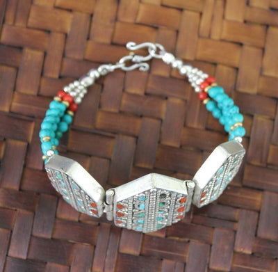 Jewelry,Men's Jewelry,Turquoise Default Traditional Tibetan Bracelet Inlaid with lapis and Turquoise jb413