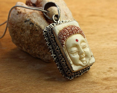 Jewelry,New Items,Buddha Default Hand Carved Buddha Pendant in Sterling Silver jp209