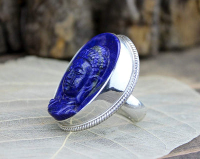 Jewelry,New Items,Buddha,Men's Jewelry Default Hand Carved Lapis Buddha Ring Size 9.5 jr151