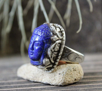 Jewelry,New Items,Buddha,Men's Jewelry,Deities Default Lapis Medicine Buddha Adjustable Ring jr065