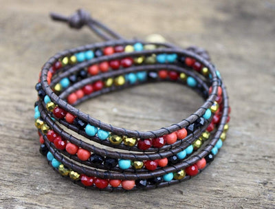 Jewelry,New Items Default Leather and Multicolored Bead Wrap Bracelet jb154