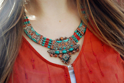 Jewelry,New Items Default One of a Kind Sherpa Coral and Turquoise Necklace jn178