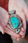 Jewelry,New Items Default One-of-a-Kind Turquoise and Silver Plated Brass Pendant jp309