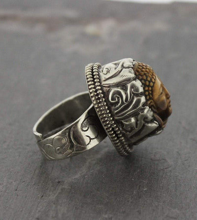 Jewelry,New Items Default Solid silver Adjustable Tiger Eye Buddha Rings jr071-Tiger Eye