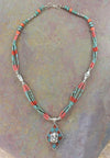 Jewelry,New Items Default Sterling Silver Turquoise and Coral Ganesh Necklace jn090