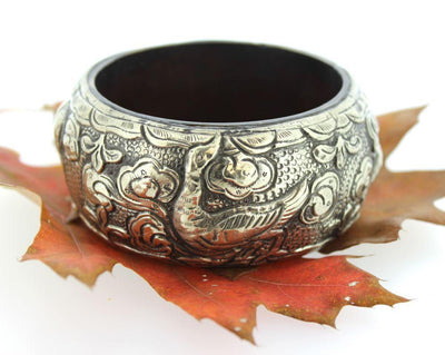Jewelry,New Items Default Tibetan Hand Carved Wood and Silver Bracelet jb087