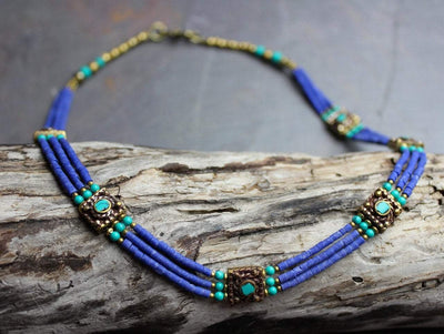 Jewelry,New Items Default Tibetan Lapis and Turquoise Beaded Necklace jn357