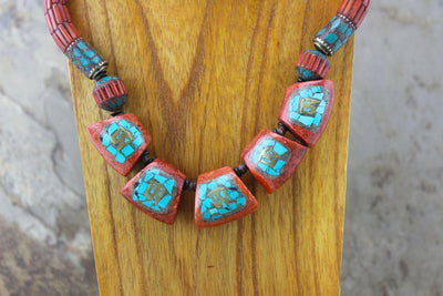 Jewelry,New Items Default Vintage Coral Inlaid Beads Necklace jn115