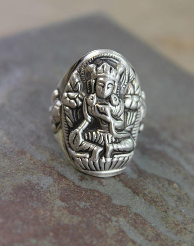 Jewelry,New Items,Gifts,Buddha,Tibetan Style 10 Sterling Silver Tara Ring jr036010