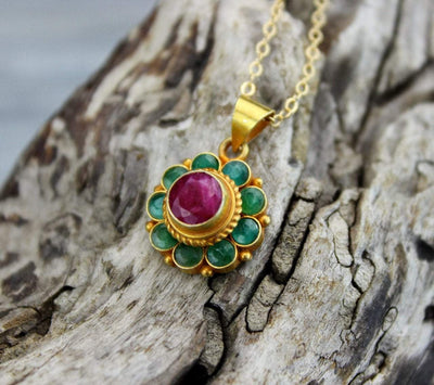 Jewelry,New Items,Gifts Default Ruby Flower Pendant jp475