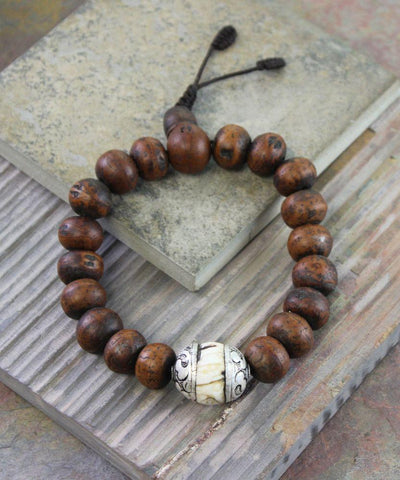 Jewelry,New Items,Gifts,Men's Jewelry Default Large Mens Bodhi Seed With Naga Shell Wrist Mala wm166