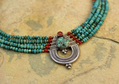 Jewelry,New Items,Gifts,Mother's Day,Tibetan Style,Women Default Strands of Turquoise and Tibetan Coral Necklace jn436