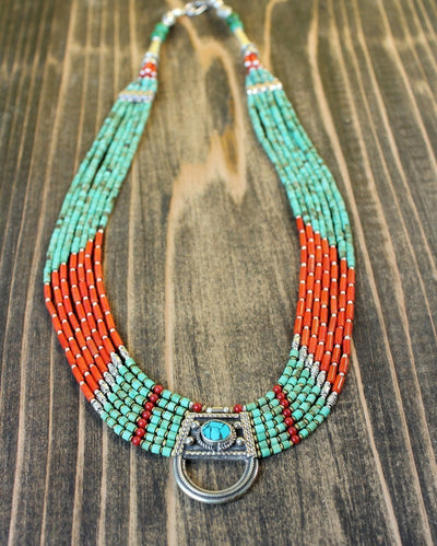 Jewelry,New Items,Gifts,Mother's Day,Turquoise Default Tribal Turquoise Necklace jn435