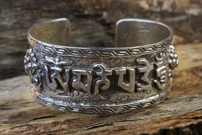 Jewelry,New Items,Gifts,Om,Tibetan Style,Men's Jewelry,Men,Women Default Compassion Mantra With Lotus Flowers Sterling Bracelet JB655
