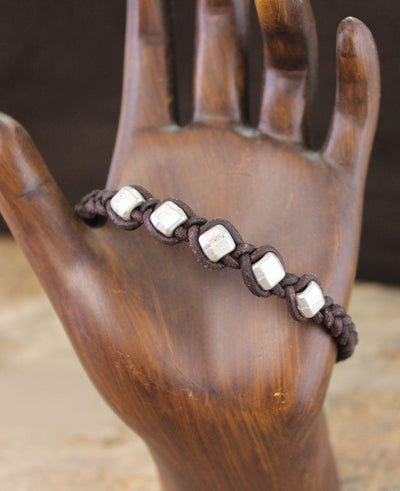 Jewelry,New Items,Men's Jewelry Default Men's Leather and Metal Bead Bracelet jb081