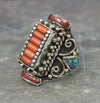 Jewelry,New Items,Mother's Day 8 Large Bands of Coral Vintage-style Ring jr09108