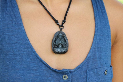 Jewelry,New Items,Mother's Day,Deities Default Adjustable Tibetan Onyx Chenrezig Necklace jn268