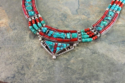 Jewelry,New Items,Mother's Day,Turquoise Default Traditional Beaded Tibetan Coral and Turquoise jn227