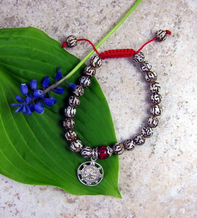 Jewelry,New Items,Om Default Carved Naga Shell Dharma Wheel Wrist Mala wm079