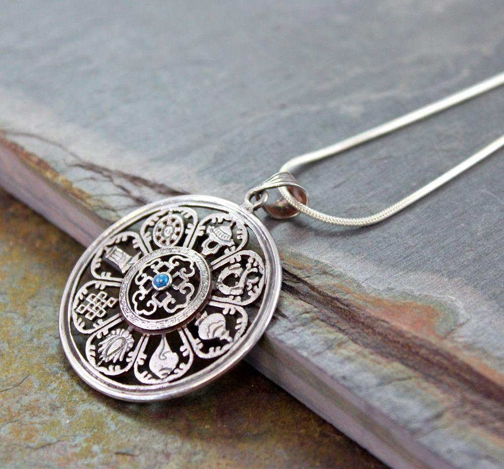 Jewelry,New Items,Om Default Sublime Sterling Tibetan Tashi Tagge Pendant jp261