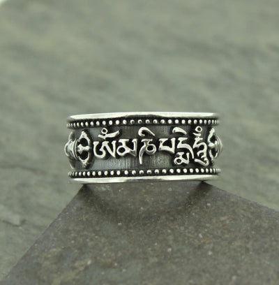 Jewelry,New Items,Om,Tibetan Style,Men's Jewelry 3 Compassion Sterling Silver Banded Ring JR086-3