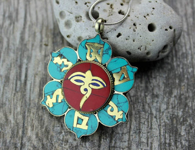 Jewelry,New Items,Om,Under 35 Dollars,Deities Default Mantra Flower Pendant jp423