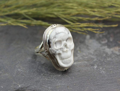 Jewelry,New Items,Skulls Default White Jasper and Sterling Skull Ring Size 6.5 jr118