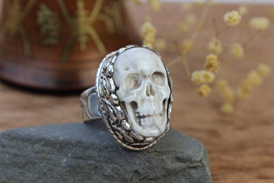 Jewelry,New Items,Skulls,Men's Jewelry,Men,Women Default Howlite Skull Ring JR201