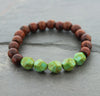 Jewelry,New Items Small (fits wrists up to 6 1/2 inches) Green Czech and Wood Bead Bracelet wm277small