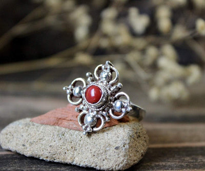 Jewelry,New Items,Tibetan Style Default Adjustable Coral Double Dorje Ring jr158