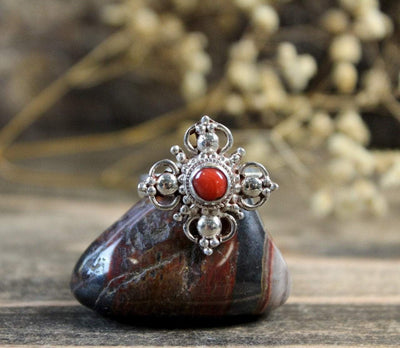 Jewelry,New Items,Tibetan Style Default Adjustable Coral Double Dorje Ring jr158