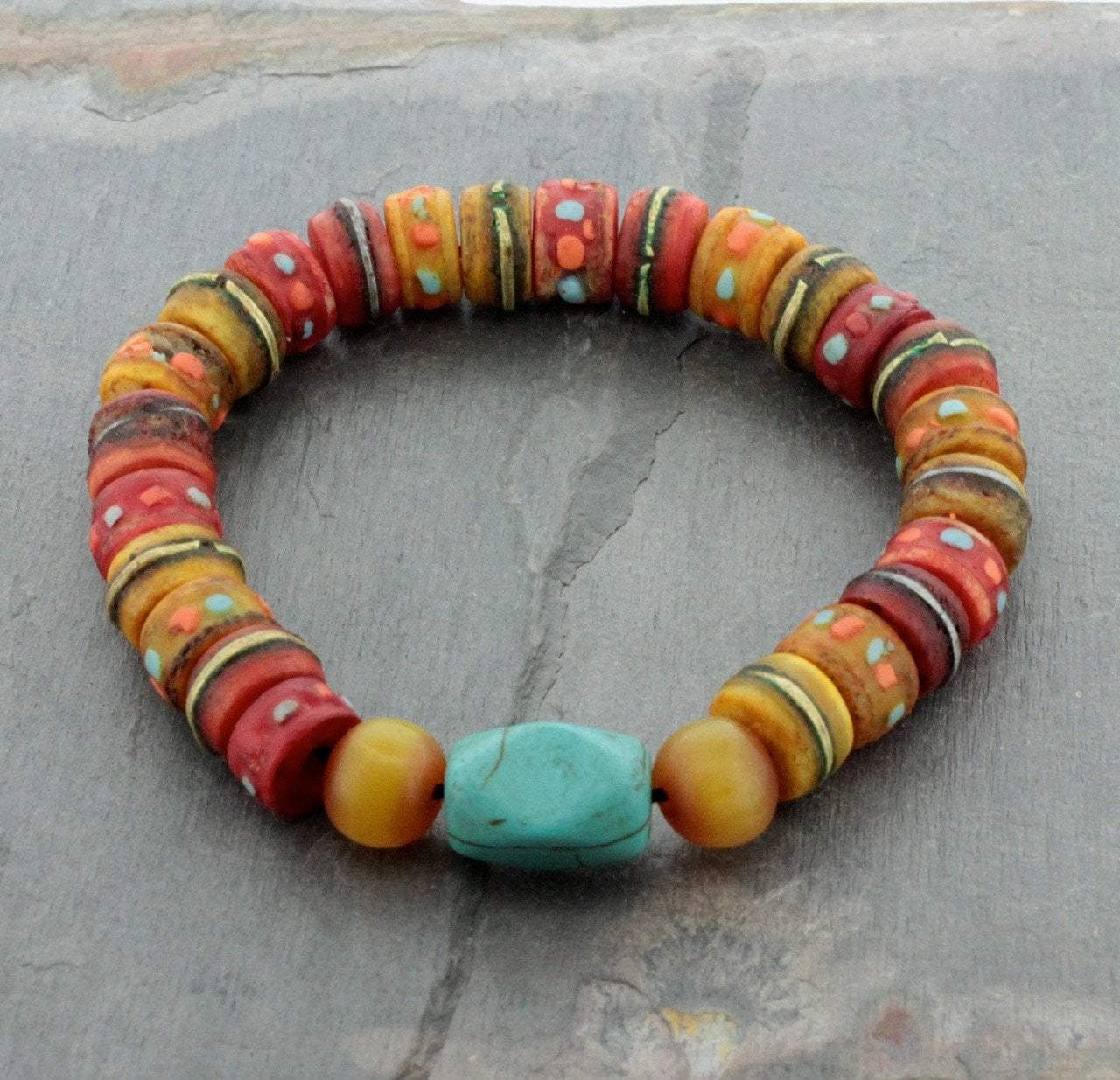 Jewelry,New Items,Tibetan Style Default Amber Colored Yak Bone and Turquoise Wrist Mala wm156-B