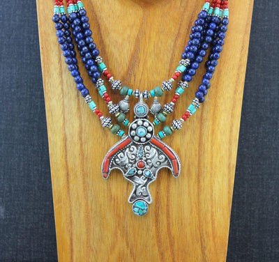 Jewelry,New Items,Turquoise Default Lapis Turquoise Tibetan Beaded Necklace jn071