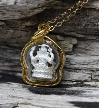 Jewelry,New Items,Under 35 Dollars 1 Inch White and Gold Ganesh Amulet jpthai53
