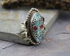 Jewelry,New Items,Under 35 Dollars,Turquoise 5 Adjustable Tibetan Coral and Turquoise Ring jr138.05